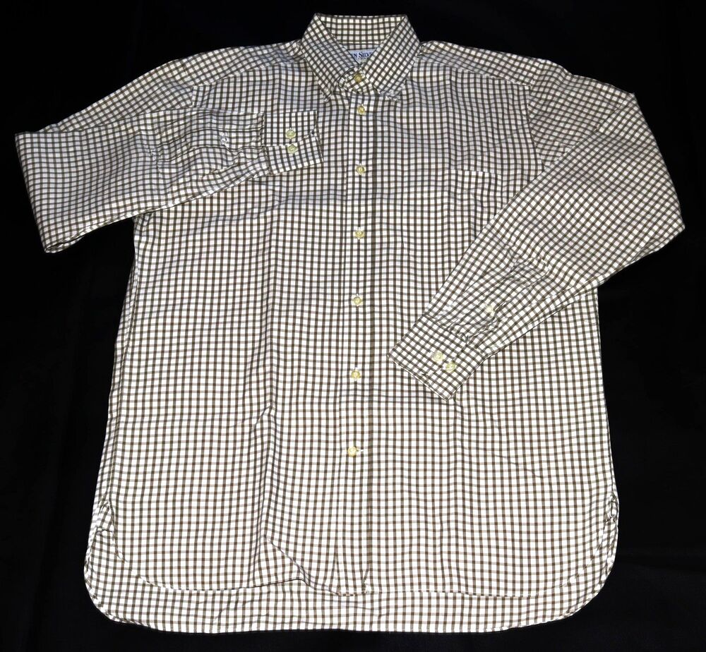 Ben Silver Men's Long Seeve Button Down Gingham Dress Shirt Size 15 1/2 - 39